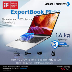 ASUS EXPERTBOOK P1 503CVA INTEL CORE I3-1315U 8GB DDR5 RAM 512GB NVME 15.6" FHD INTEL UHD GRAPHICS (3 YEARS WARRANTY)