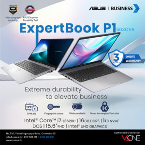 ASUS EXPERTBOOK P1 503CVA INTEL CORE I7-13620H 16GB DDR5 RAM 1TB NVME 15.6" FHD INTEL UHD GRAPHICS (3 YEARS WARRANTY)